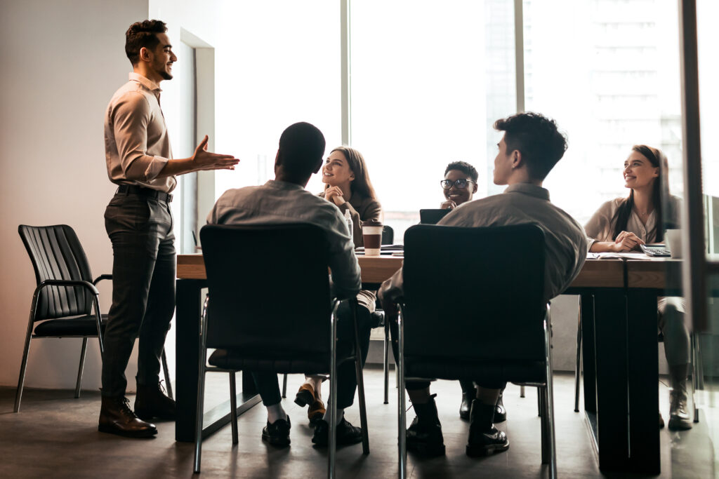 Executives meeting in board room